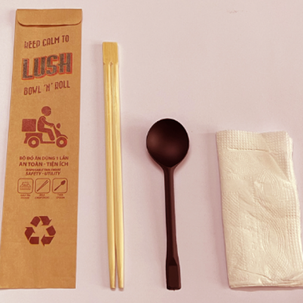Combo Đũa Muỗng Tăm Giấy Nhà Hàng In Logo